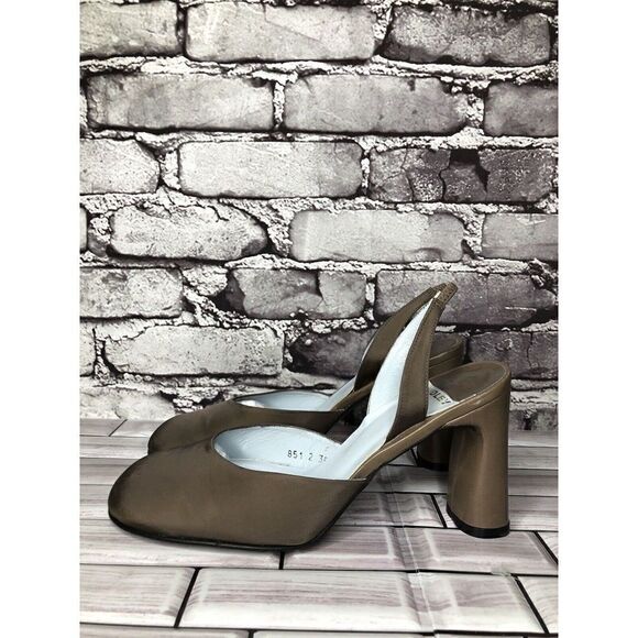 Audley Taupe Satin Fabric Closed Slingback Dress Block Heels Women 38.5EU/8M US - Picture 1 of 16